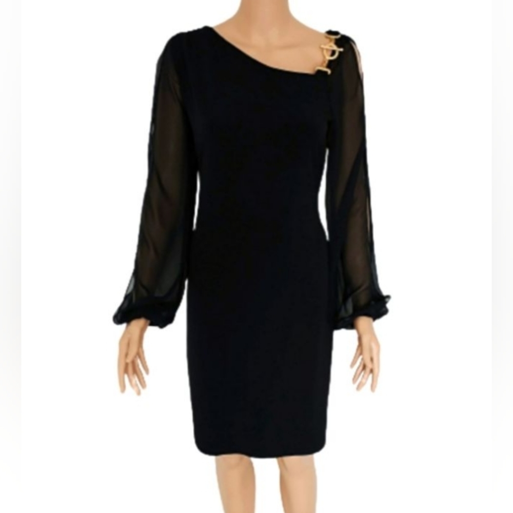 Ivanka Trump black cocktail dress with sheer sleeves size 8